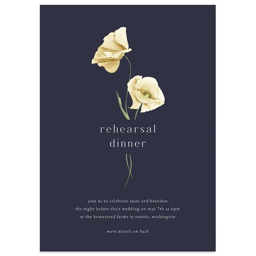 Wild Poppies Rehearsal Dinner Invitations Dark Navy Signature Blank
