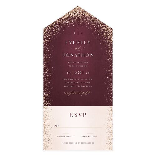 Sparkling Romance All-in-One Wedding Invitations Burgundy Signature Light Both Recipient and Return Addresses No