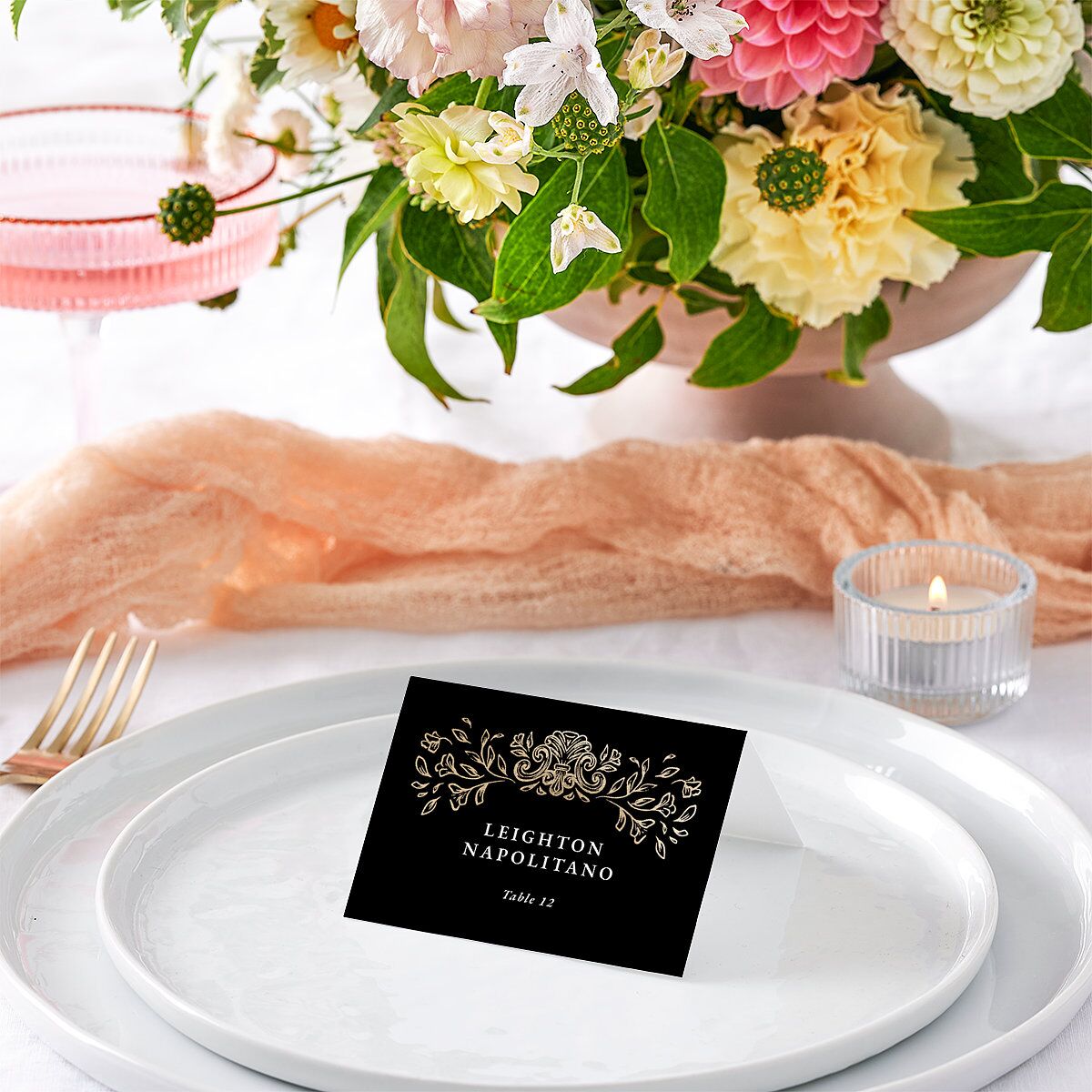 Regal Photo Foil Place Cards Midnight Gold Signature