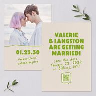 Retro Modern QR Code Save the Date Cards Greenery Signature smooth Blank No Standard