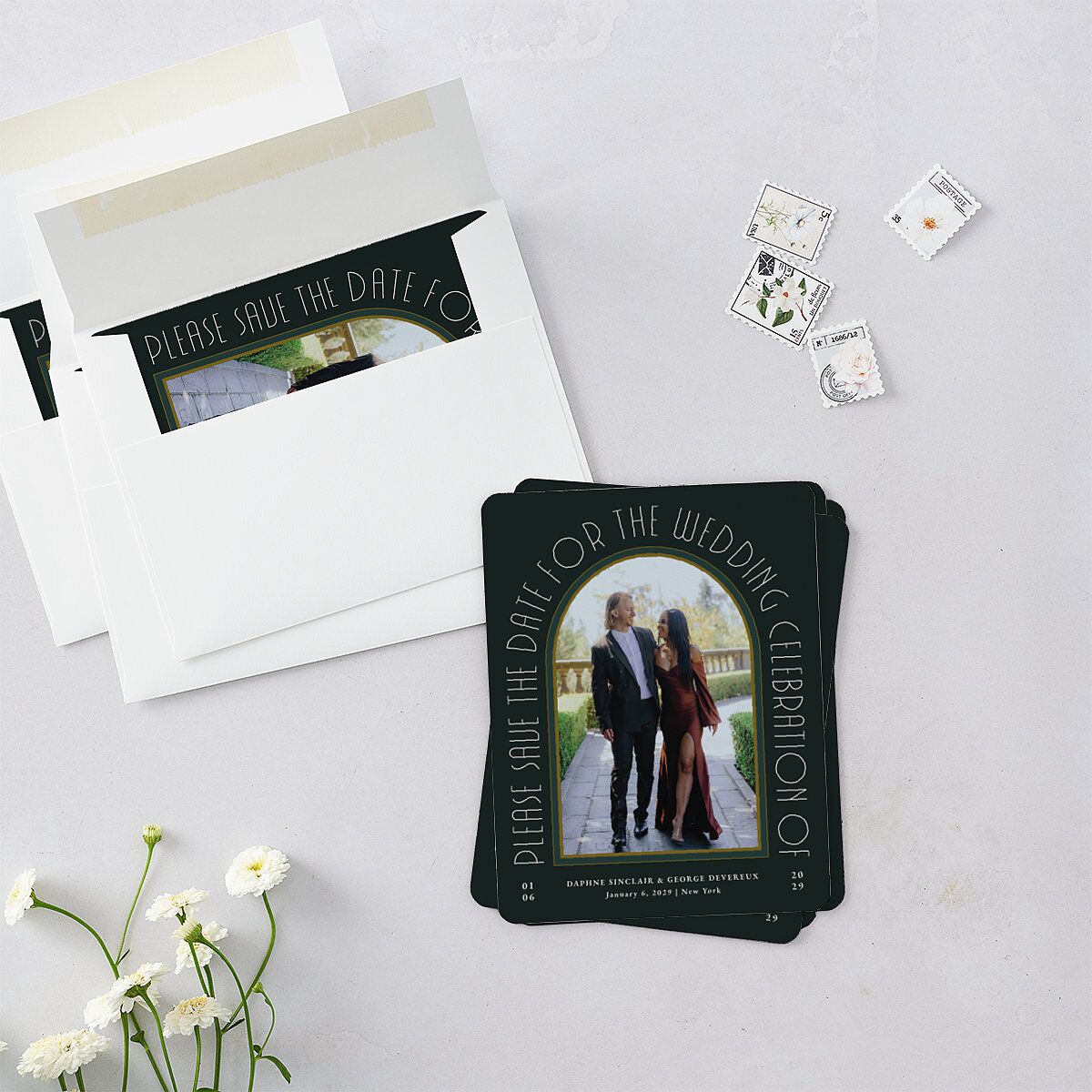 Gatsby Deco Arch Save The Date Magnets Dark Emerald Magnet Paper