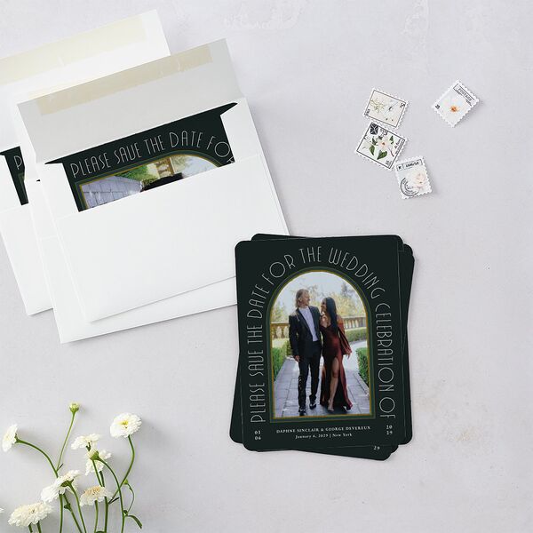 Gatsby Deco Arch Save The Date Magnets Dark Emerald Magnet Paper