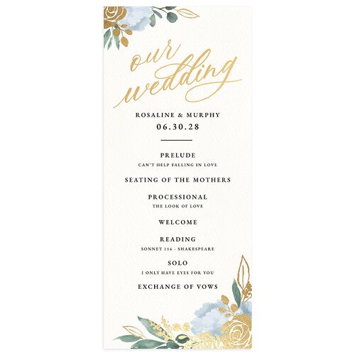 Exquisite Garden Wedding Programs Gold Pastel Blue Signature