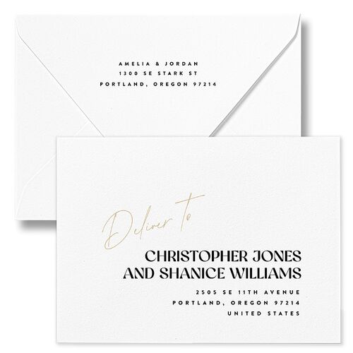 Wedding Of The Century Wedding Invitation Euro Envelopes White Pure White Both Recipient and Return Addresses Luxe Signature