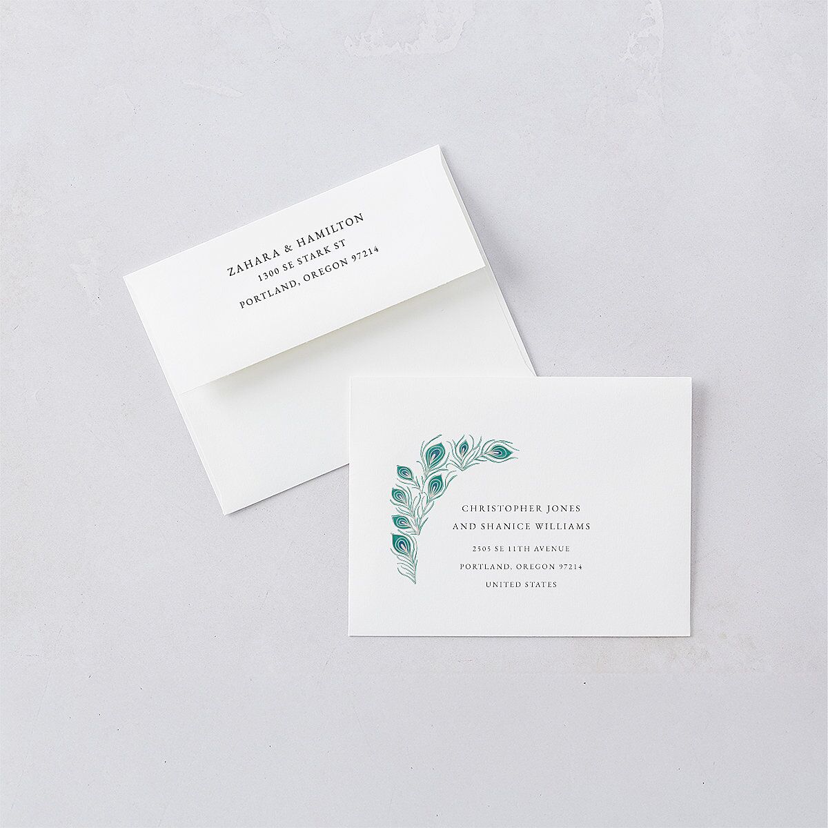 Peacock Nouveau Thank You Cards Gold Linen