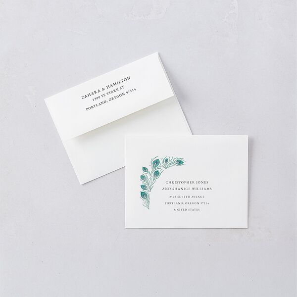 Peacock Nouveau Thank You Cards Gold Linen