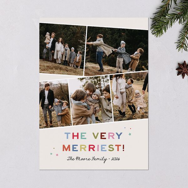 Very Merriest Retro Christmas Holiday Cards Linen Signature Blank Standard Landscape