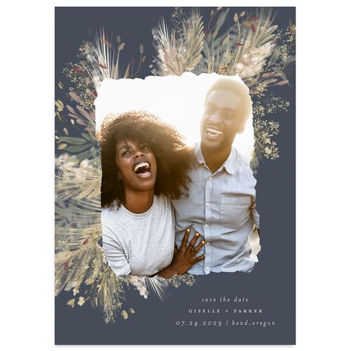 Ethereal Pampas Save The Date Cards Gold Dark Navy Signature smooth Blank No Standard