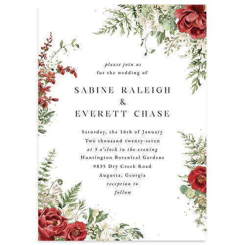 Gilded Fern Frame Botanical Wedding Invitations Gold Garnet Signature Blank No Standard
