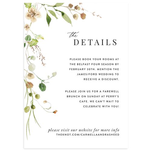 Delicate Wildflower Wedding Event Detail Cards Tan Signature Standard
