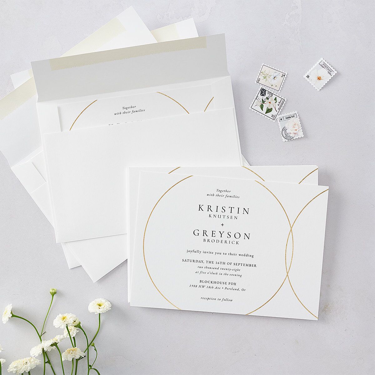 Minimal Rings Wedding Invitations Gold Pure White Signature Blank No Standard