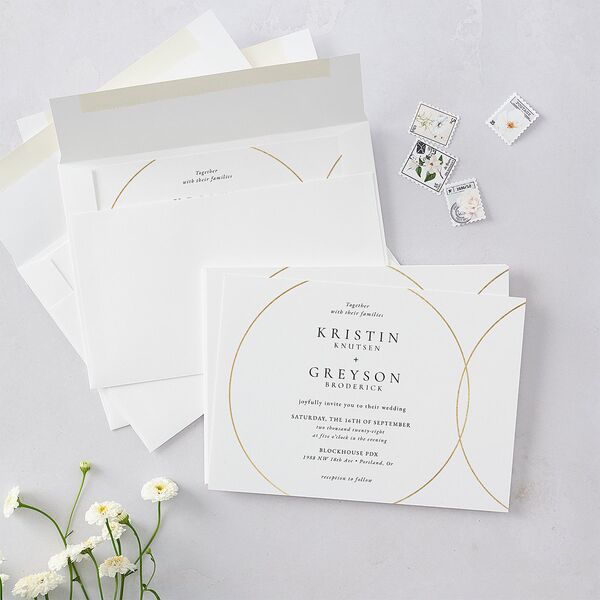 Minimal Rings Wedding Invitations Gold Pure White Signature Blank No Standard