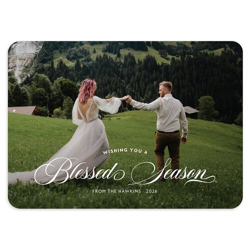 Blessed Season Holiday Cards Garnet Signature Blank Rounded Landscape