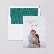 Rose Garden Crest Save the Date Cards by Bridgerton Gold Dark Emerald Signature smooth Blank No Standard