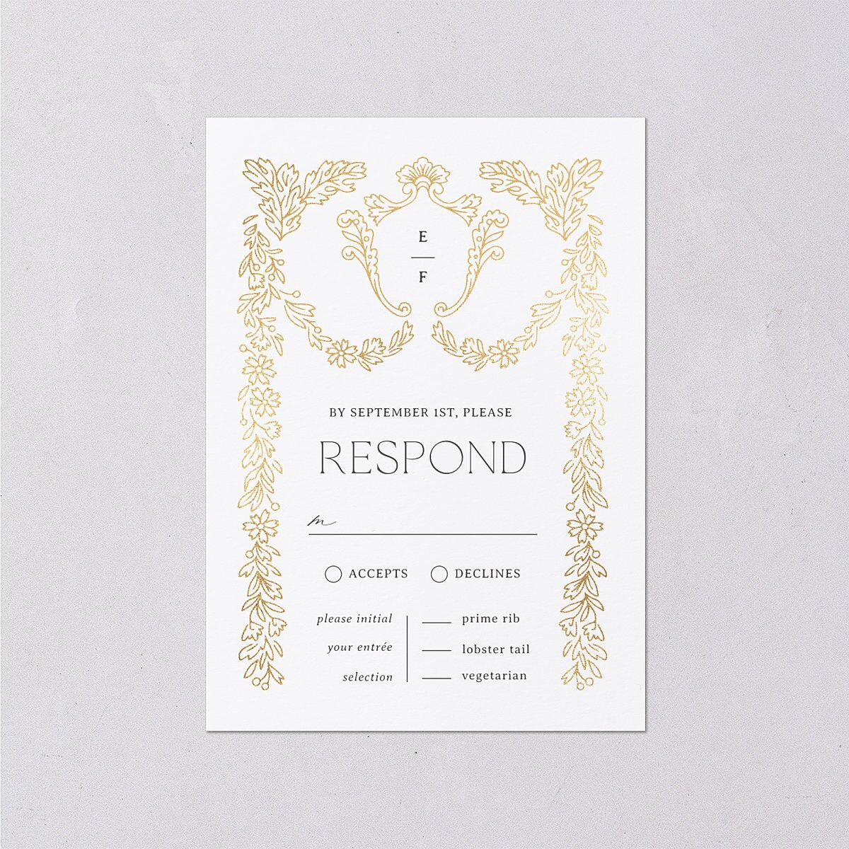 Baroque Border Wedding Response Cards Gold Pure White Signature