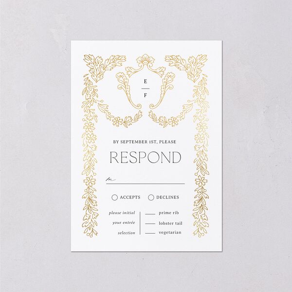 Baroque Border Wedding Response Cards Gold Pure White Signature