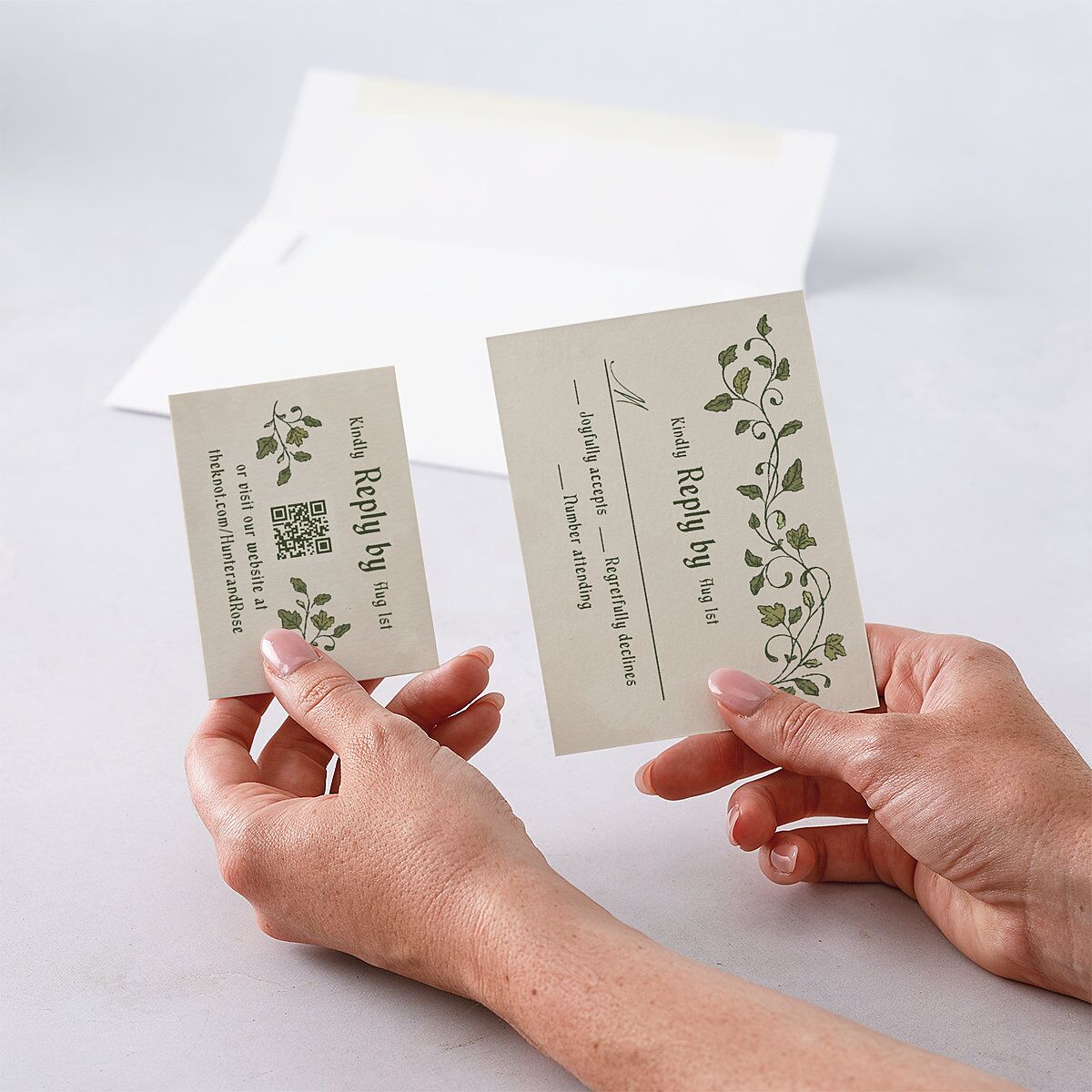 Vintage Fantasy Vines QR Code RSVP Cards Olive Signature Standard
