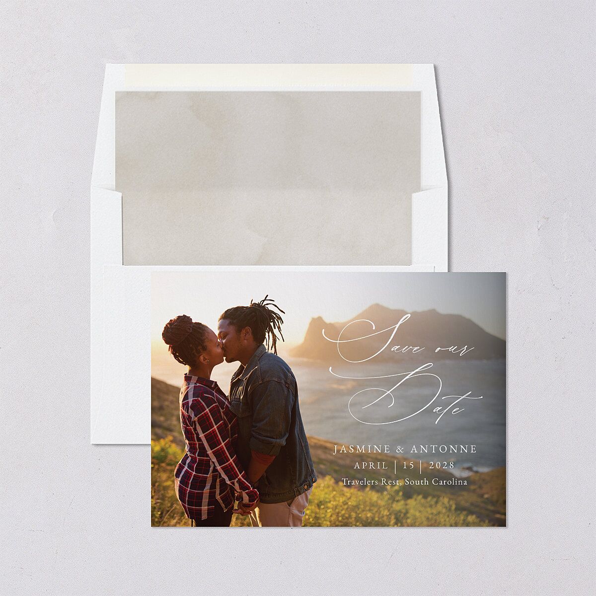 Romantic Roses Save The Date Cards Off-White Signature smooth Blank No Standard