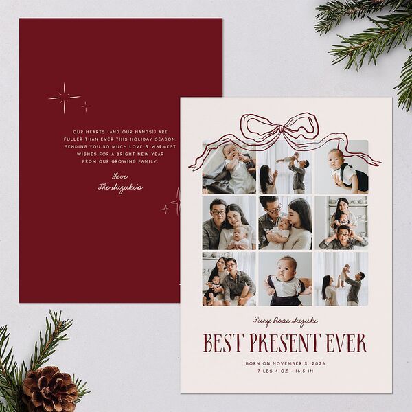 Best Present Ever Bow Gallery Holiday Cards Merlot Signature Blank Standard Portrait