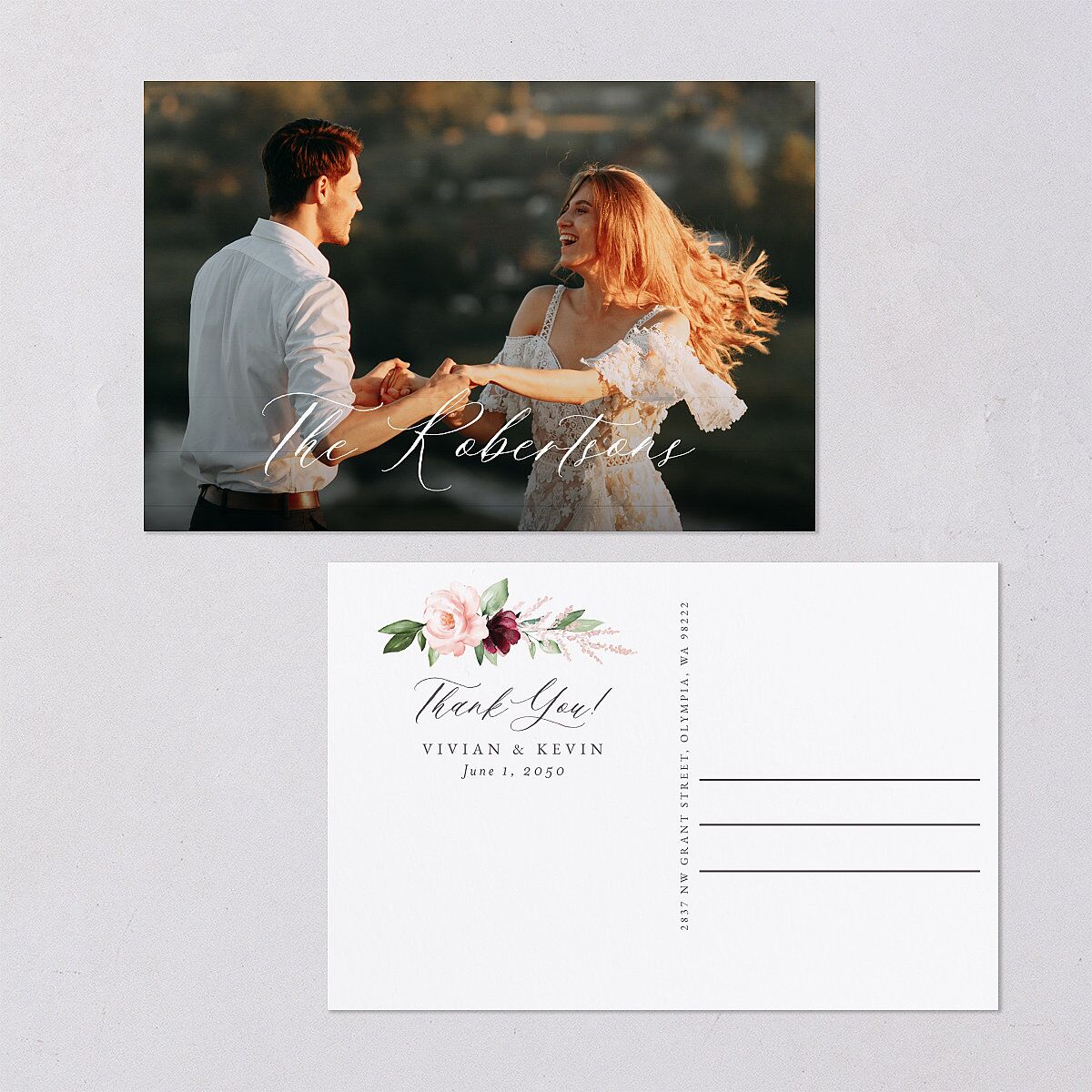 Beloved Floral Thank You Postcards Dark Berry