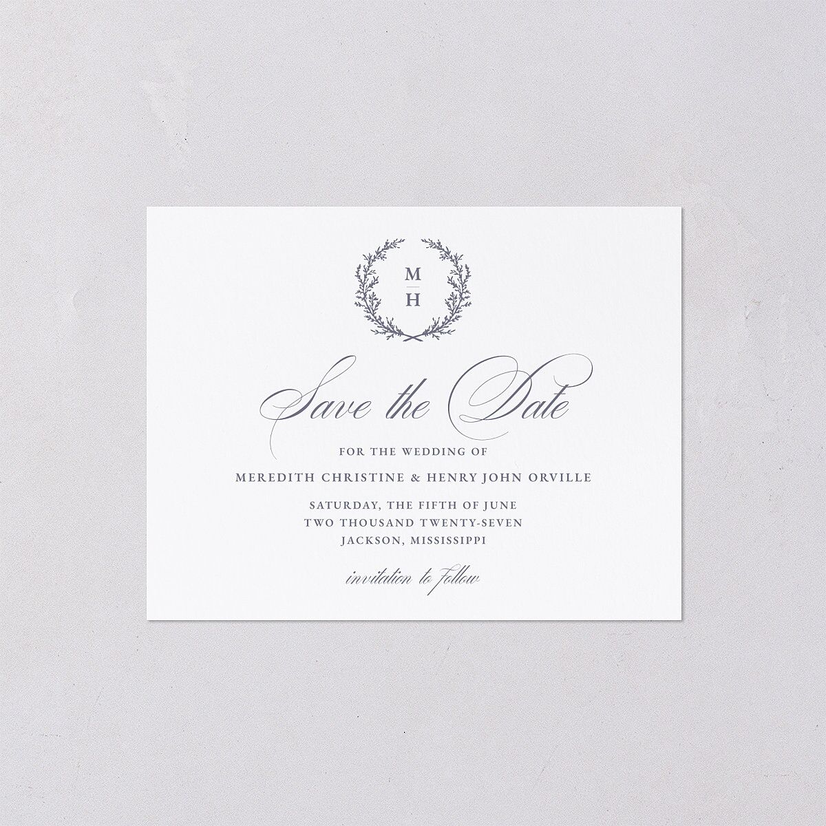 Monogram Branches Botanical Save the Date Petite Cards Regency Blue Signature smooth Blank No Standard