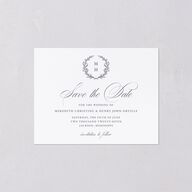 Monogram Branches Botanical Save the Date Petite Cards Regency Blue Signature smooth Blank No Standard