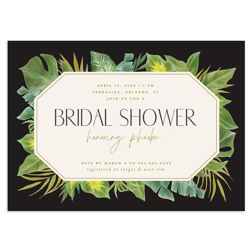 Hawaiian Tropical Monstera Frame Bridal Shower Invitations Charcoal Signature Blank Standard