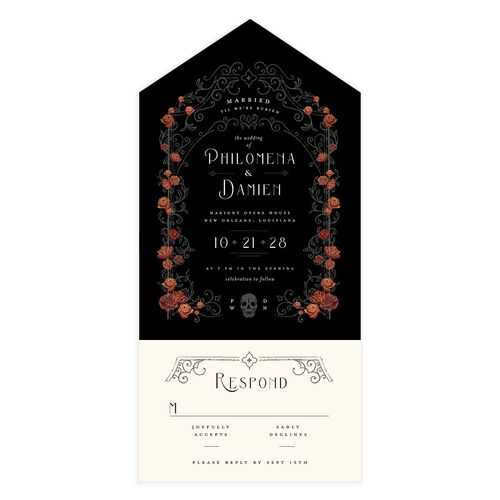 Gothic Gate All-in-One Wedding Invitations Cinnamon Signature Light Both Recipient and Return Addresses No