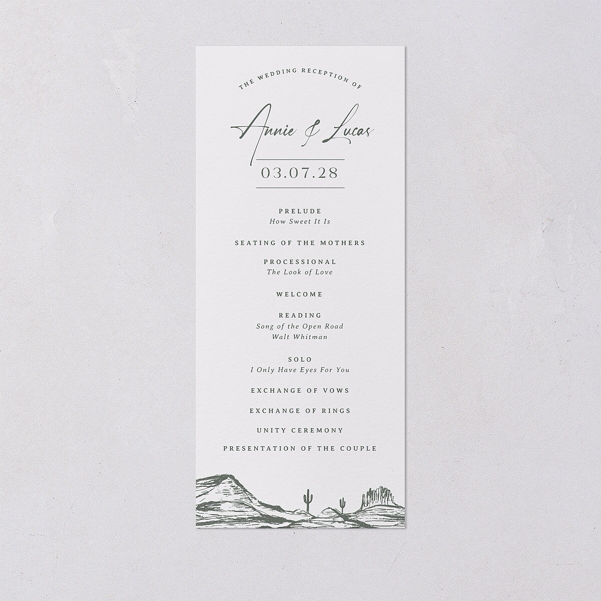 Western Cactus Wedding Programs Eucalyptus Signature