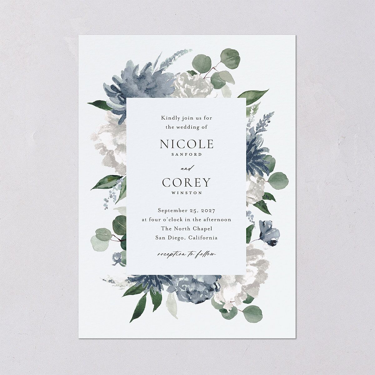 Timeless Bouquet Wedding Invitations Dusty Blue Signature Blank No Standard