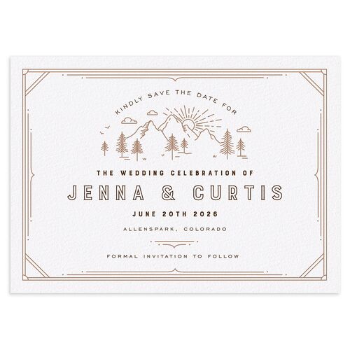 Iconic Mountain Save the Date Cards Deep Bronze Signature smooth Blank No Standard