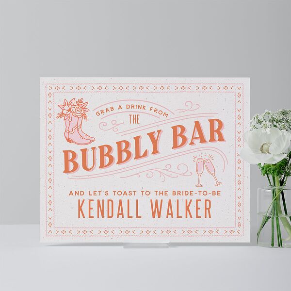 Boots and Bubbly Western I Do BBQ Bridal Shower Standard Bar Tabletop Sign Small Soft Peach Standard Indoor Foam Core S Tabletop Bar