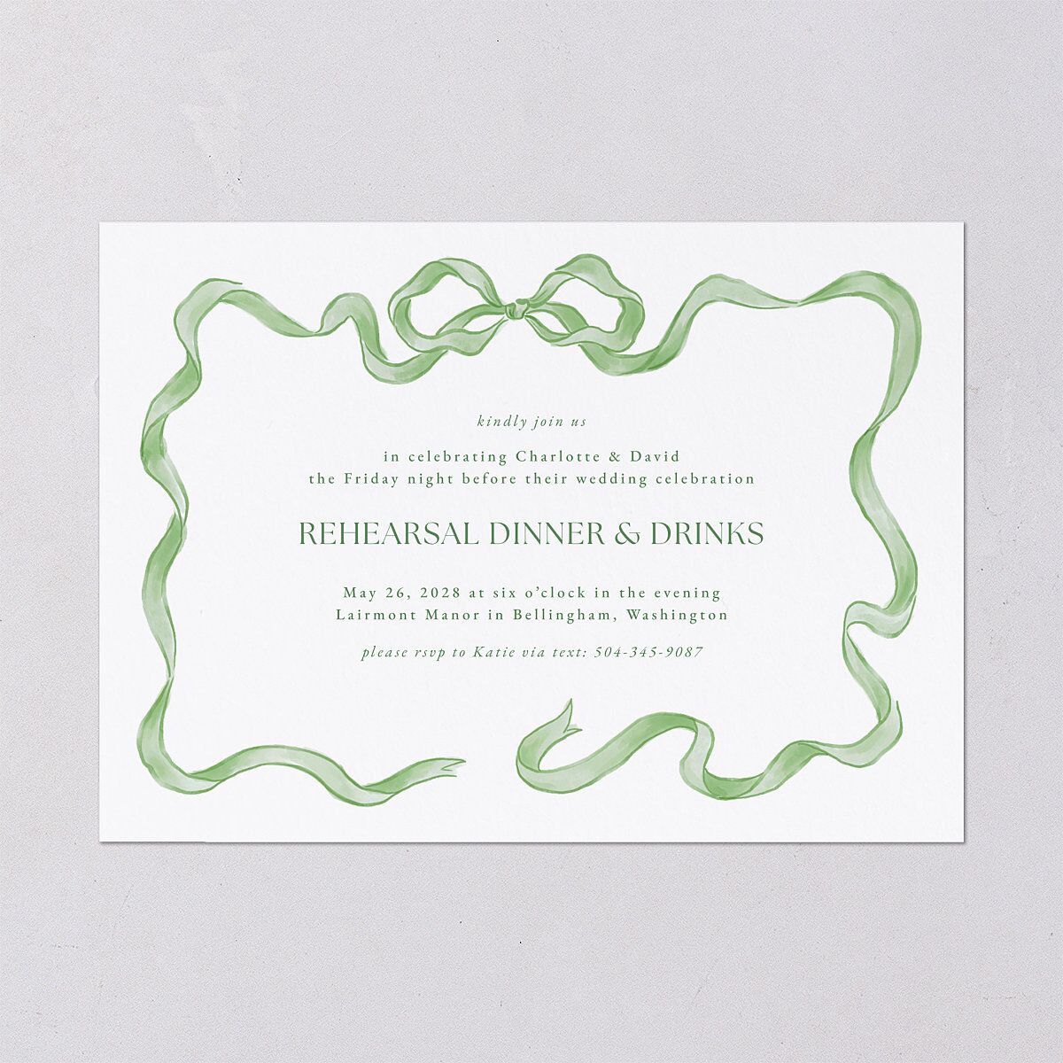 Vintage Bow Rehearsal Dinner Invitations Jewel Green Signature Blank Standard