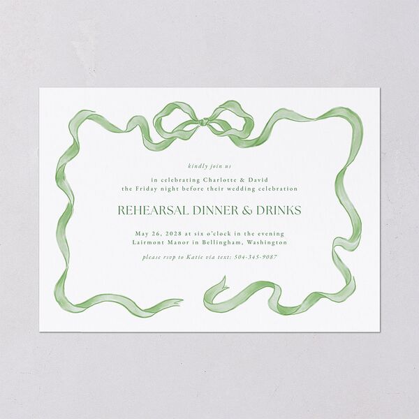 Vintage Bow Rehearsal Dinner Invitations Jewel Green Signature Blank Standard