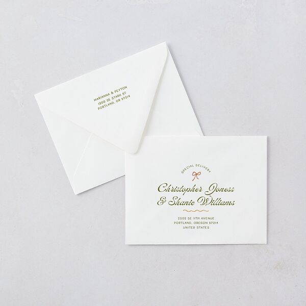 Whimsical Drawn Flowers Thank You Card Euro Envelopes White Thyme Both Recipient and Return Addresses Luxe Signature