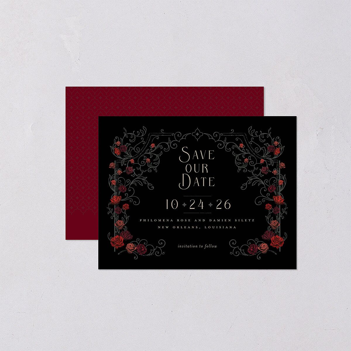 Gothic Gate Save the Date Petite Cards Licorice Signature smooth Blank No Standard