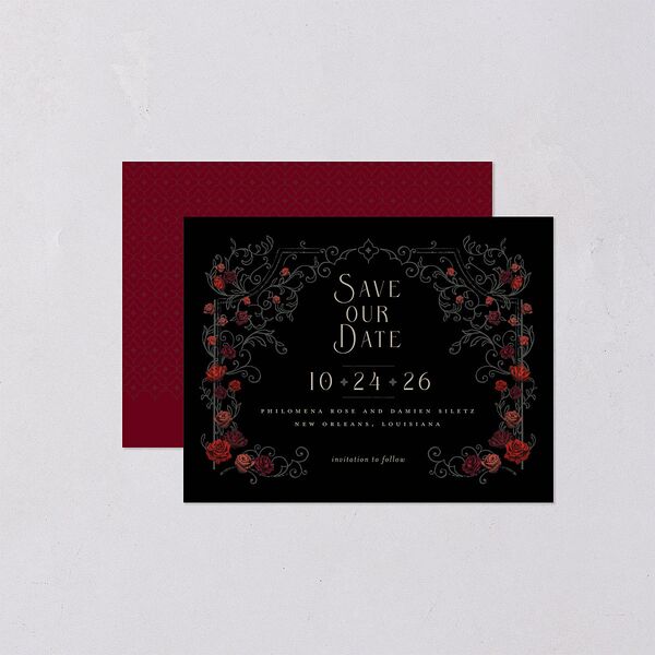 Gothic Gate Save the Date Petite Cards Licorice Signature smooth Blank No Standard