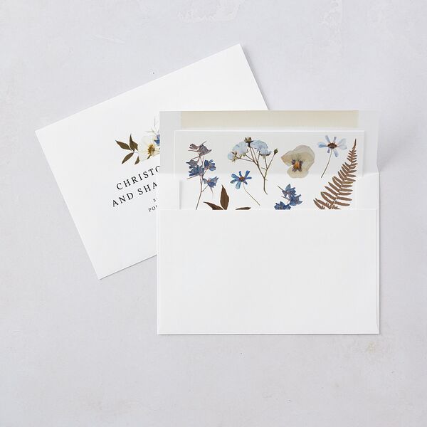 Pressed Flowers Wedding Invitations Regency Blue Signature Blank No Standard