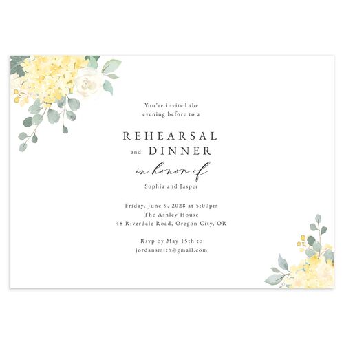 Gilded Hydrangea Rehearsal Dinner Invitations Daffodil Signature Blank Standard