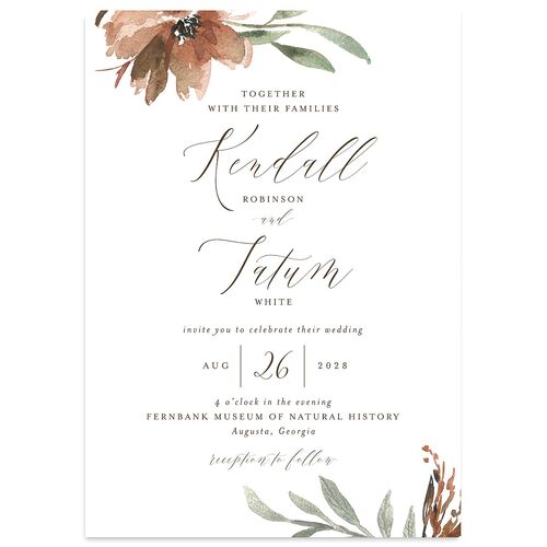 Muted Floral Wedding Invitations  Camel Signature Blank No Standard
