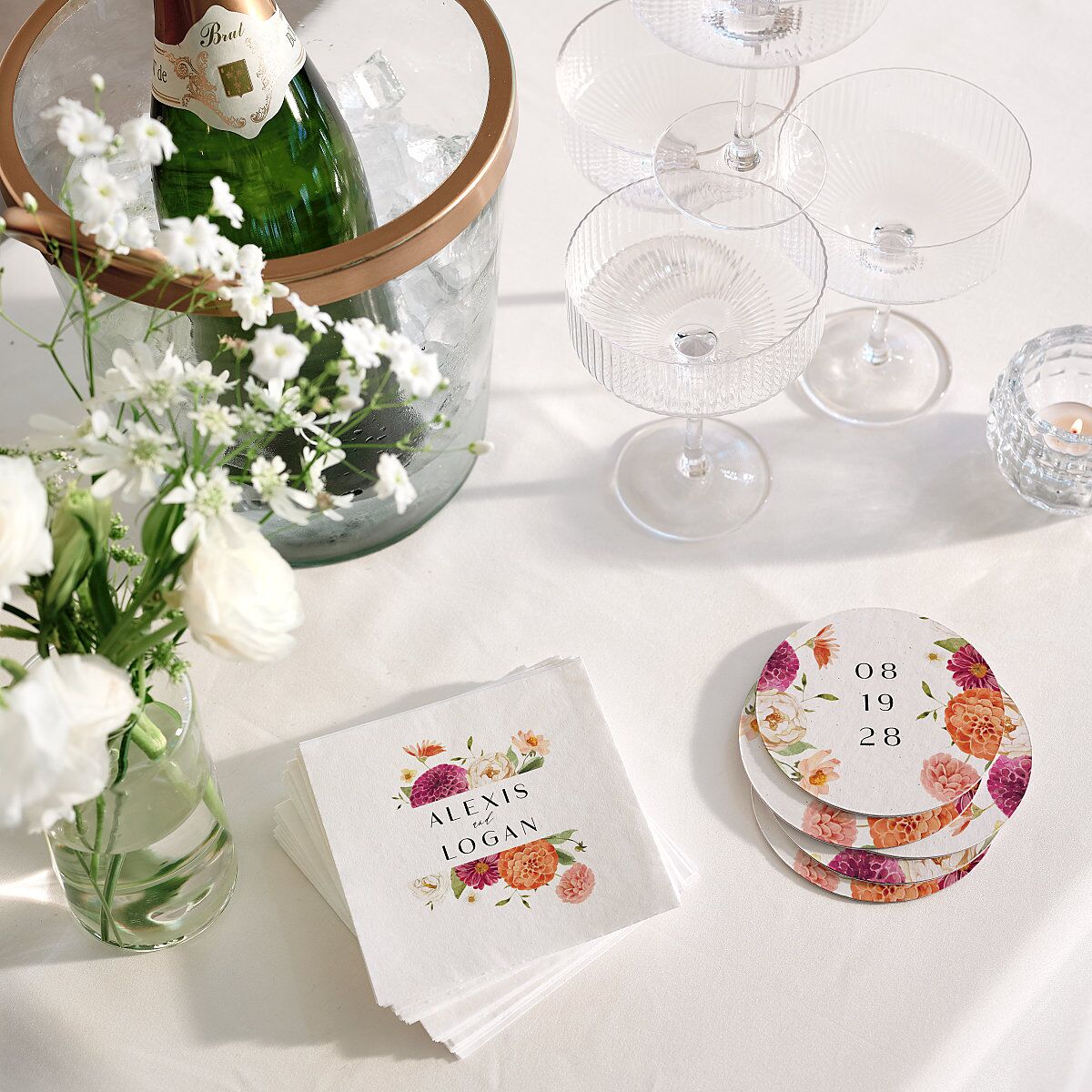 Blooming Dahlias Cocktail Napkins Hot Pink Napkin Uncoined