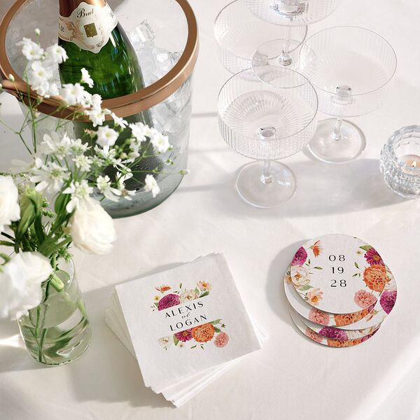 Blooming Dahlias Cocktail Napkins Hot Pink Napkin Uncoined