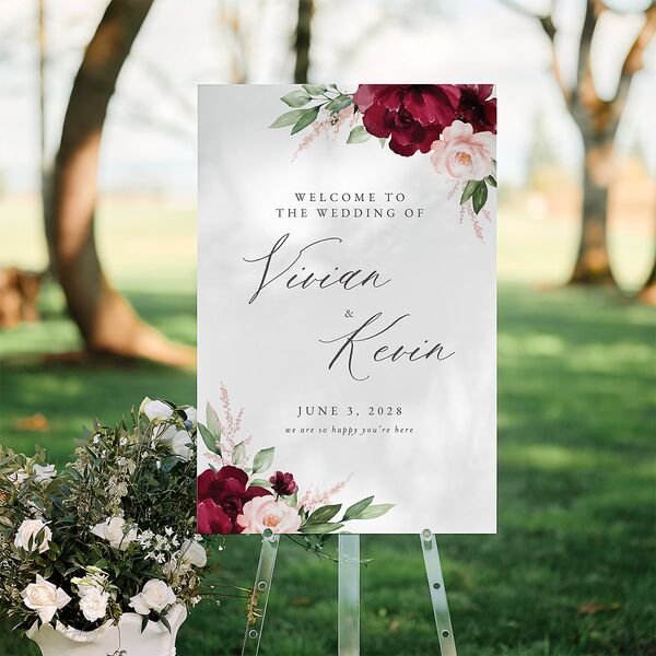 Beloved Floral Standard Welcome Sign Large Dark Berry Standard Indoor Foam Core L Welcome