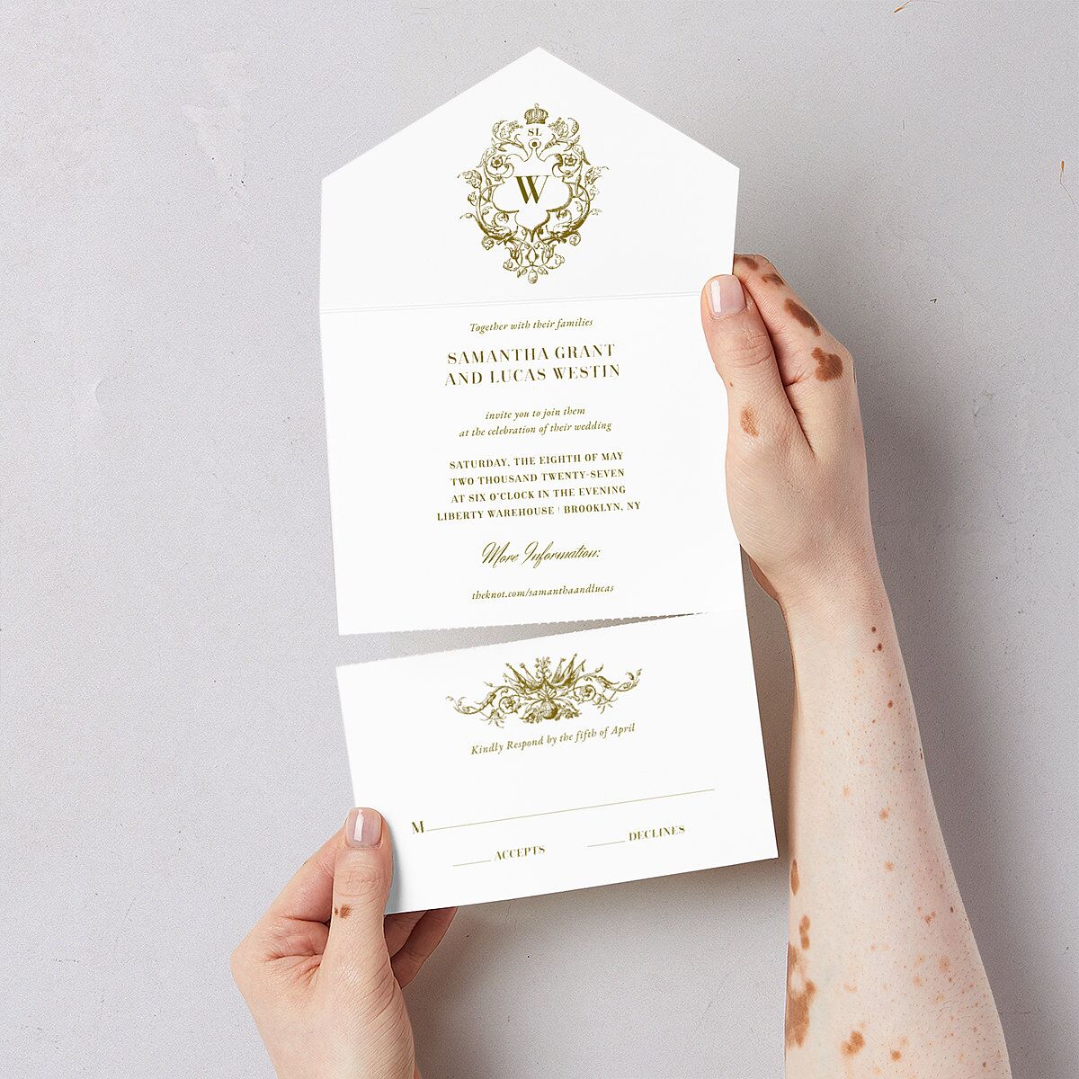 Ornate Vintage Crest All-in-One Wedding Invitations — view 3