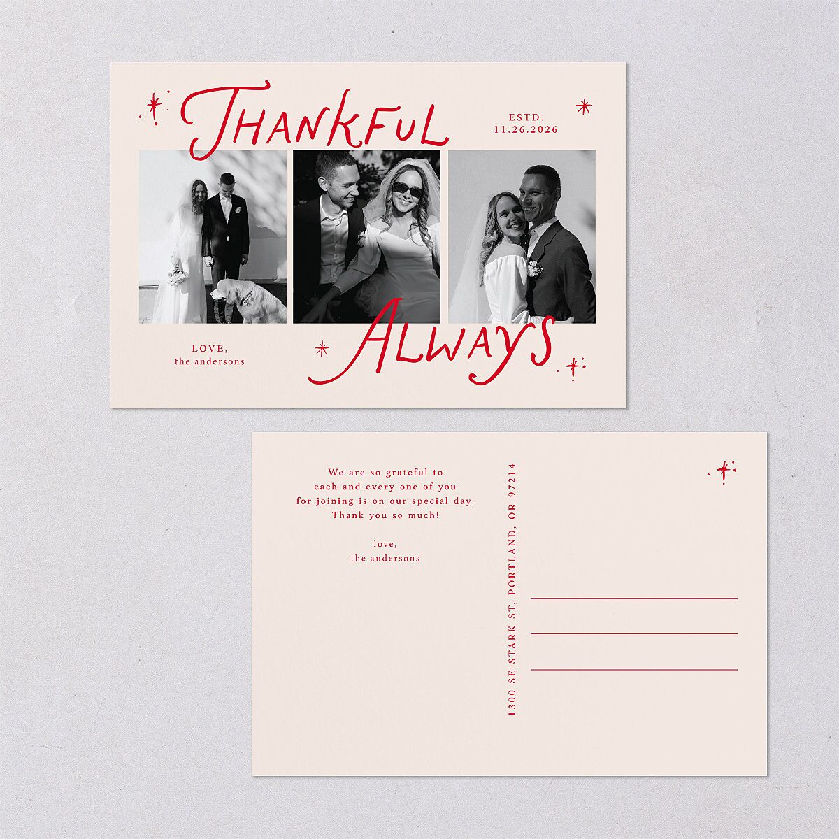 Whimsical Holiday Handwritten Thank You Postcards Ruby