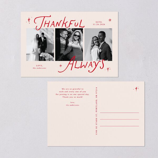 Whimsical Holiday Handwritten Thank You Postcards Ruby