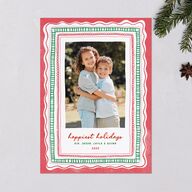 Whimsical Painted Holiday Border Holiday Cards Scarlet Signature Blank Portrait  Standard