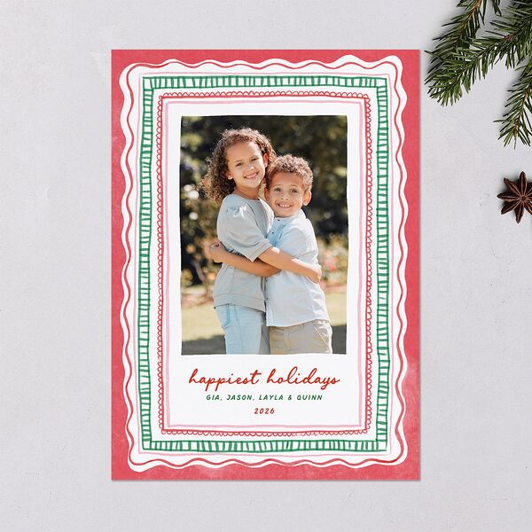 Whimsical Painted Holiday Border Holiday Cards Scarlet Signature Blank Portrait Standard