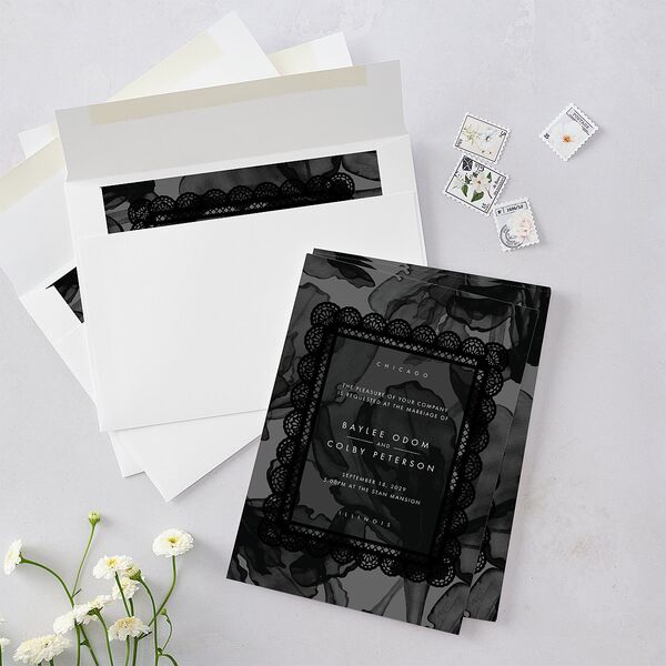 Moody Romantic Lace Floral Wedding Invitations Medieval Grey Signature Blank No Standard