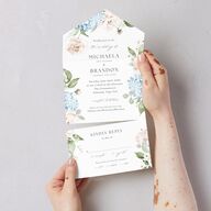 Elegant Peonies and Hydrangeas All-in-One Wedding Invitations Baby Blue Signature Light Both Recipient and Return Addresses No